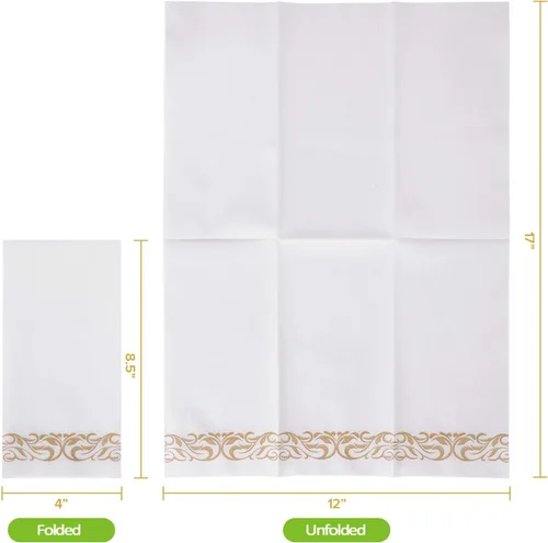 Miniatura 2 de FOCUSLINE 100 toallas de baño con tacto de lino, toallas de mano desechables suaves y absorbentes para invitados, toallas de papel tipo tela Dorado