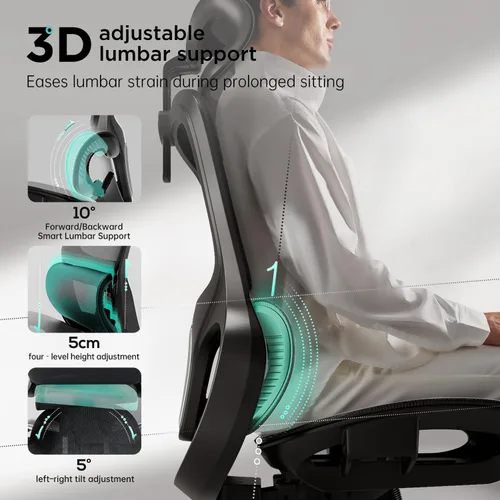 Miniatura 3 de Hbada P2 Silla de oficina ergonómica con soporte lumbar 3D, sillas de malla con brazos de rotación 3D de 360°, reposacabezas 3D y asiento cómodo