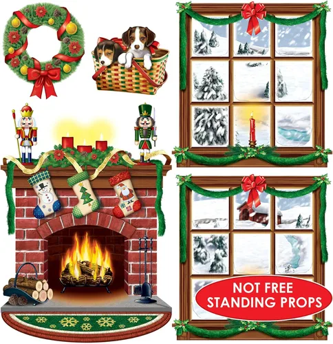 Miniatura 4 de Beistle 5 piezas impresas de plástico para decoración de Navidad para interiores, fondo de cabina de fotos de vacaciones, 15 - 49 pulgadas