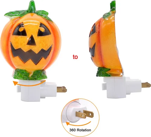 Miniatura 6 de Luz nocturna enchufable de calabaza con enchufe giratorio de 360 grados para decoración de Halloween
