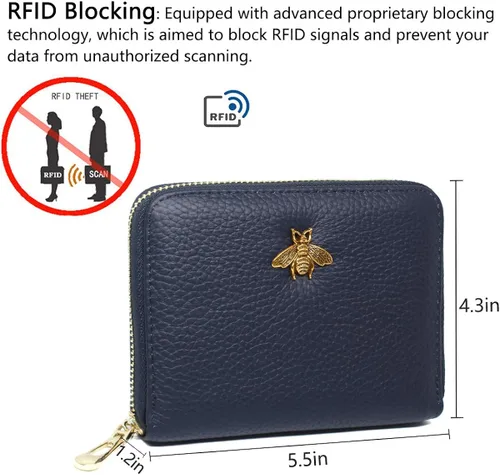 Miniatura 4 de imeetu Tarjetero RFID de cuero con cremallera, 24 ranuras para tarjetas para mujeres, M