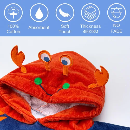 Miniatura 2 de VOOVA & MOVAS Toallas tipo poncho para niños pequeños (2-6 años, 24 x 48 pulgadas), 100% algodón, suave, absorbente, con capucha, perfectas