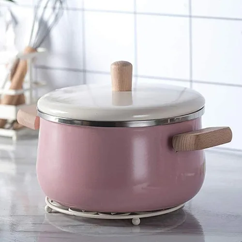 Miniatura 2 de Wok Olla de leche esmaltada con doble oreja, mango de madera, olla esmaltada, olla pequeña para sopa de fideos, olla de inducción, sartén universal