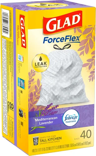 Miniatura 8 de Glad ForceFlex - Bolsas de basura altas con cordón, bolsas de basura blancas de 13 galones para basura de cocina alta, lavanda mediterránea