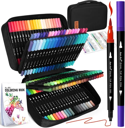 Rotuladores de doble punta de 120 colores para libros de colorear para adultos, juego de marcadores de dibujo de artista con punta fina y pincel