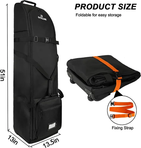 Miniatura 4 de Goloni Bolsa de viaje de golf con ruedas para aerolíneas, funda de viaje resistente al agua para viajes aéreos, equipaje de golf plegable portátil
