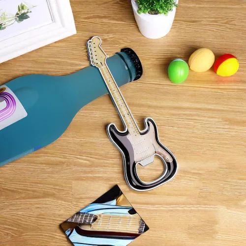Miniatura 6 de 1 pieza/set abrebotellas de cerveza en forma de guitarra, regalo para amantes de la música y la guitarra, accesorios de cocina para bebedores (negro)