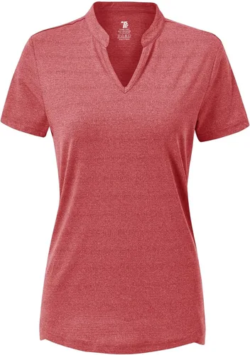 Miniatura 94 de Gopune Polo de golf con cuello en V para mujer, sin cuello, manga corta, ligera, de secado rápido, camisetas de tenis para correr
