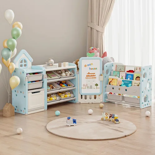 Miniatura 11 de Organizador de Almacenamiento de Juguetes para Niños con 10 Cubos Extraíbles, Organizadores de Juguetes Plegables y Almacenamiento con Estantería