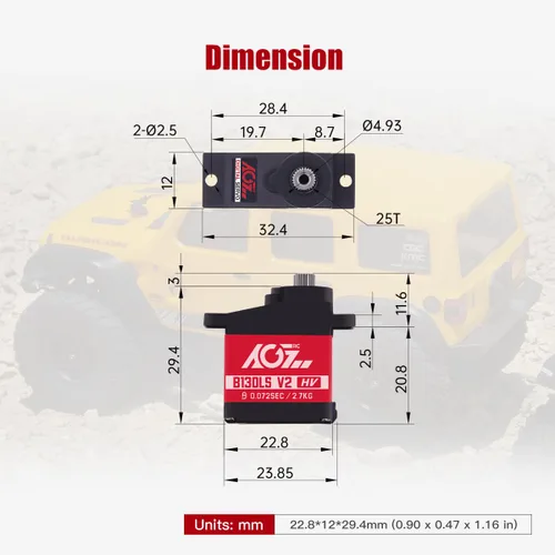 Miniatura 5 de AGFRC Servomotor de dirección RC Sub-Micro - Caja de metal mejorada con engranaje de titanio 0.072 seg de alta velocidad HV Mini servo para coche RC