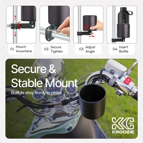 Miniatura 5 de Kroozie Soporte para botellas de bicicleta de lujo, universal, de acero inoxidable, para manillares, para barras verticales o en ángulo y bebidas