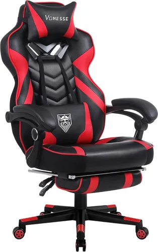 Miniatura 13 de Vonesse Silla de juegos, silla de oficina grande y alta con reposapiés y masaje, sillas de juegos para adultos con soporte lumbar, silla ergonómica