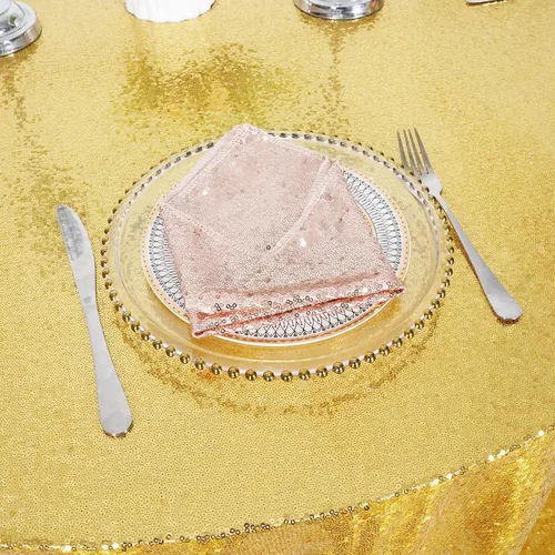 Miniatura 7 de Eternal Beauty Mantel de lentejuelas doradas de 120 pulgadas, mantel redondo brillante con purpurina para decoración de bodas, fiestas de cumpleaños