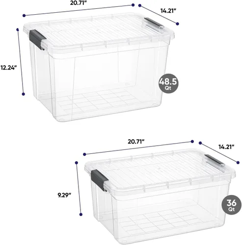 Superio Cajas de almacenamiento transparentes con tapa, paquete de 2 contenedores de plástico para organizar, cajas apilables, sin BPA, no tóxicas,