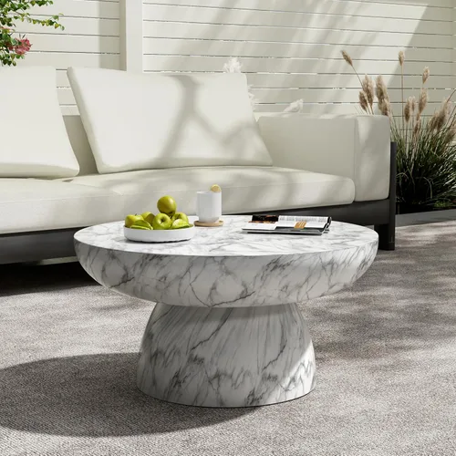 Christopher Knight Home Patsy - Mesa de café moderna y ligera de concreto, mesa auxiliar redonda para interiores y exteriores, mesa de centro para