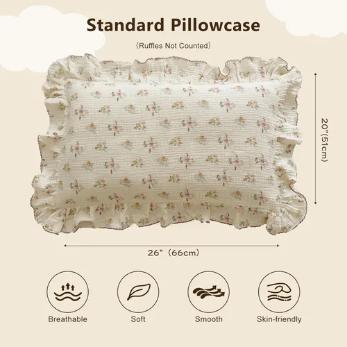 Miniatura 2 de BuLuTu Funda de almohada de muselina de algodón para niños pequeños con bonito patrón de flores de azalea, súper suave, funda de almohada para cuna