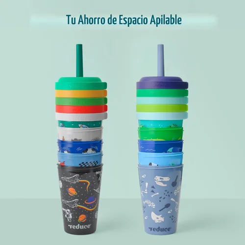 Miniatura 6 de REDUCE GoGo's - Vasos Tumbler Portátiles para Niños con Tapas y Popotes a Prueba de Derrames - Paquete de 10 Vasos Apilables de 12 oz con Tapas
