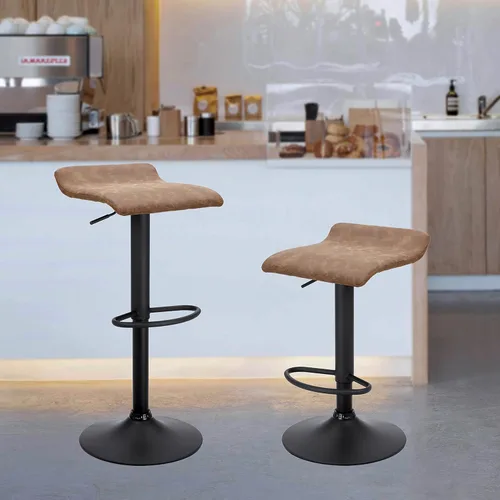 Miniatura 2 de Finnhomy Juego de 2 taburetes de bar ajustables, taburetes de bar giratorios para silla de altura de encimera de cocina, marrón retro