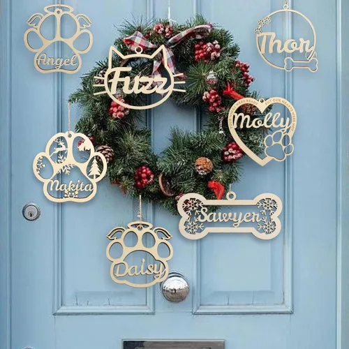 Miniatura 6 de Adorno personalizado de pata de perro y gato, adorno personalizado con nombre de mascota, adornos de madera personalizados para árbol de Navidad