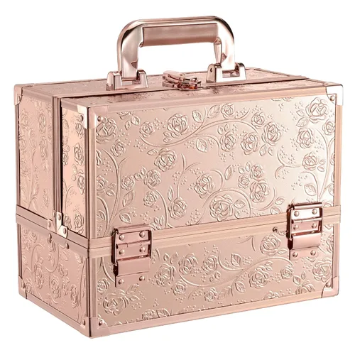 FRENESSA Estuche de Maquillaje de 11.8 Pulgadas Estuche Organizador de Maquillaje Caja Grande de Cosméticos con Espejo Portátil 3 Bandejas Caja de