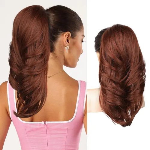 Miniatura 19 de SEIKEA Extensión de cola de caballo versátil con cordón, 26" de largo, cabello ondulado multicapa, clip para cola de caballo, extensiones de pelo
