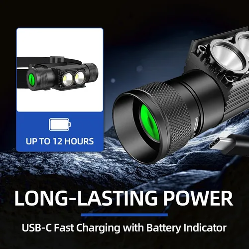 Miniatura 4 de Linterna frontal recargable de 2600 mAh, linterna LED de frente de 1000 lúmenes, ligera, resistente, IPX4 impermeable para camping, correr, trabajo