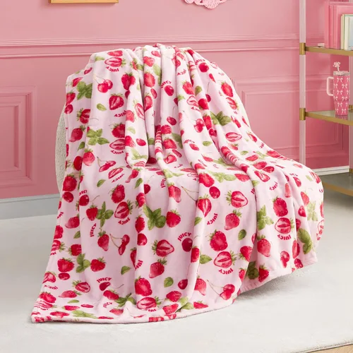 Juicy Couture Berry Happy - Manta de felpa de 50 x 70 pulgadas, color rosa, mantas decorativas para sofás, mantas para sillas y camas