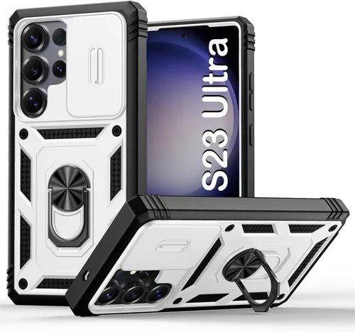 Miniatura 21 de PASNEW Funda para Samsung Galaxy S22 Ultra 5G, cubierta de cámara deslizante y soporte de dedo de metal giratorio de 360°, militar, resistente, a