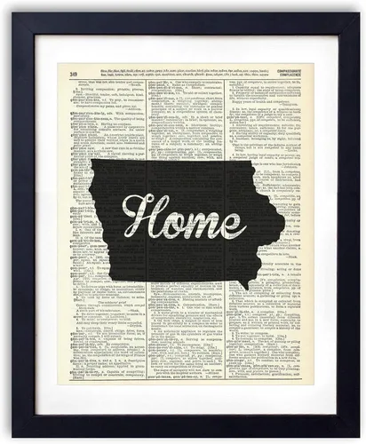 Iowa Home Script Vintage Dictionary Art Print, Antique Wall Art Home Decor, Modern Boho Poster, Farmhouse Decoration Living Room Bedroom Office 8x10