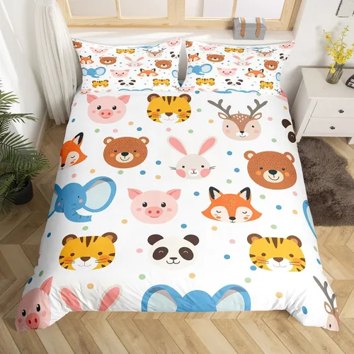 Feelyou Juego de ropa de cama de animales del zoológico, tamaño individual, funda de edredón de animales de dibujos animados para adolescentes,