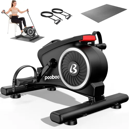 pooboo Ejercitador de pedales para bicicleta debajo del escritorio, silenciosa y magnética con 16 niveles de resistencia, entrenamiento de brazos y