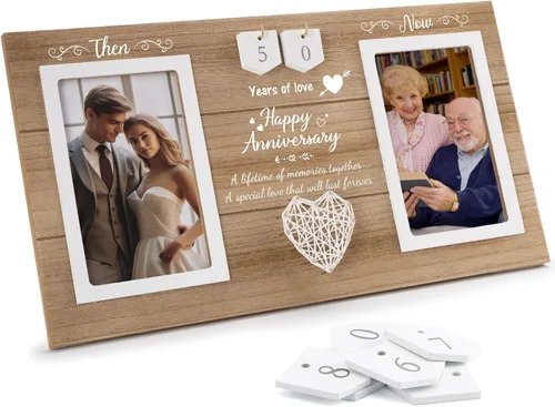 Miniatura 15 de Then & Now Regalos de Aniversario de Boda para Parejas, Marco de Fotos de Aniversario de 1-99 Años, Marco de Fotos de Bridal Shower que Contiene 2