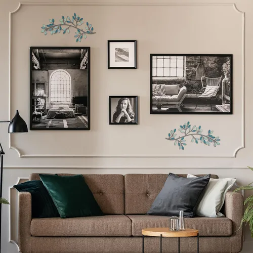 Miniatura 5 de Hotop 2 Piezas Decoración de Pared de Metal con Hojas de Árbol, Arte de Pared de Rama de Olivo con Vid, Esculturas de Hierro Forjado con Volutas
