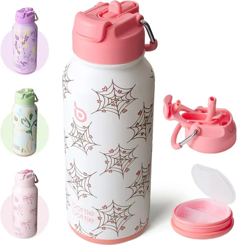 Miniatura 24 de BOTTLE BOTTLE Botella de agua deportiva de acero inoxidable de 32oz con aislamiento, botella de agua con pajita con diseño de tapa de doble uso