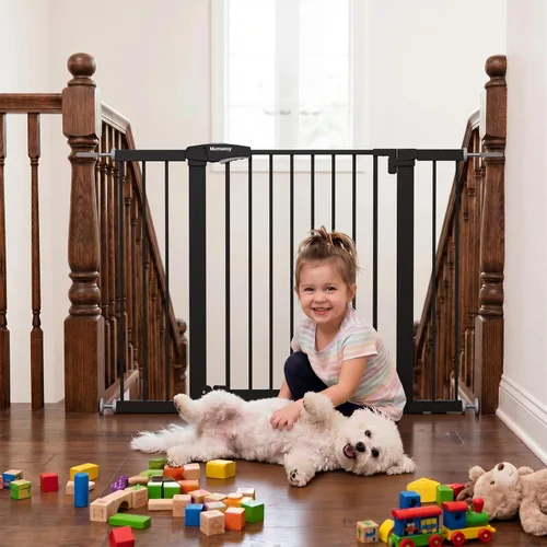 Miniatura 22 de Mumeasy Puerta de bebé de 29.7-46 pulgadas para escaleras, puerta de perro montada a presión para puertas, puerta de cierre automático a través