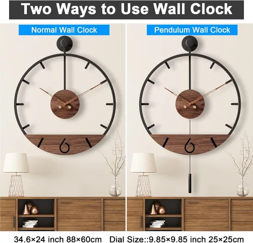 Miniatura 2 de Pytha Sight Reloj de pared de péndulo decorativo moderno de 30.7 x 20 pulgadas, reloj de pared silencioso de gran tamaño de metal grande