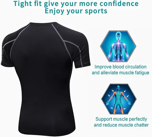 Miniatura 7 de Paquete de 3 camisetas de compresión atléticas para hombre, manga corta, camiseta de entrenamiento, camiseta deportiva fresca y seca