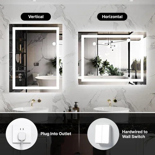 Miniatura 6 de Espejo de baño LED de 24 x 32 pulgadas con luces – antiniebla, regulable, retroiluminado e iluminado frontalmente, espejo de tocador iluminado