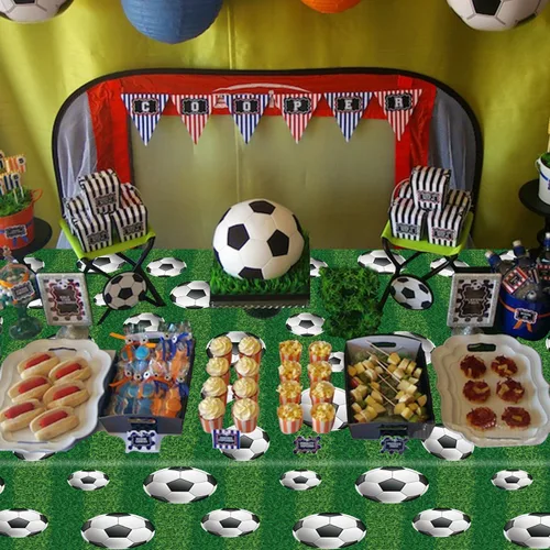 Miniatura 8 de Paquete de 4 manteles para fiesta de fútbol, manteles deportivos rectangulares de plástico, fundas de mesa para fiestas temáticas deportivas