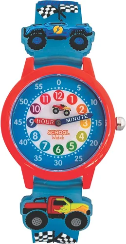 Kids 3D Band First Watch - Analog Color Watch - Monster Trucks, Dinosaurs, Spider -Time Teacher - Girls, Boys, Children - School Watch