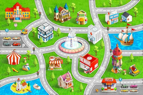 Miniatura 6 de HUAHOO Alfombra de juegos para niños, alfombra de coche para autos de juguete y trenes, tapete de juego antideslizante para sala de juegos y aula