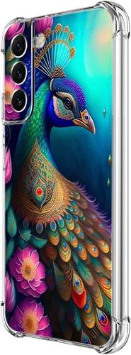Miniatura 14 de Funda para Galaxy S22, Protección Azul con Flores de Mariposa y Rosas, Funda Anti-Choque y Anti-Arañazos de TPU de Cuerpo Completo para Samsung