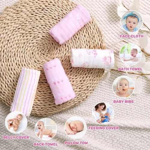 Miniatura 6 de Viviland Paños de muselina para bebé, paños superabsorbentes para bebé niña y niño, 10 x 20 pulgadas, toallas de baño de 6 capas para bebé, flores