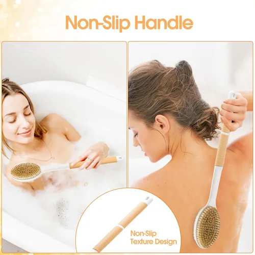 Miniatura 2 de Backski Limpiador corporal antideslizante para ducha, cepillo de ducha de mango largo con cerdas rígidas y suaves, limpiador de espalda exfoliante