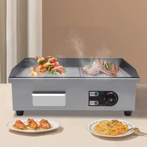 Miniatura 10 de Plancha eléctrica comercial de 22 pulgadas para encimera, parrilla de restaurante de 1600 W, parrilla de barbacoa con parte superior plana de acero