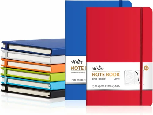 ViVin Cuadernos rayados para trabajo, 192 páginas, tamaño mediano de 5.5 x 8.3 pulgadas, con rayas universitarias, cuadernos A5 de tapa dura para