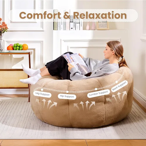 Miniatura 5 de Sillas Puf para Adultos, Silla Puf de Lectura para Adolescentes con Reposabrazos de Pétalos, Cómoda Silla Puf Esponjosa de Piel Sintética
