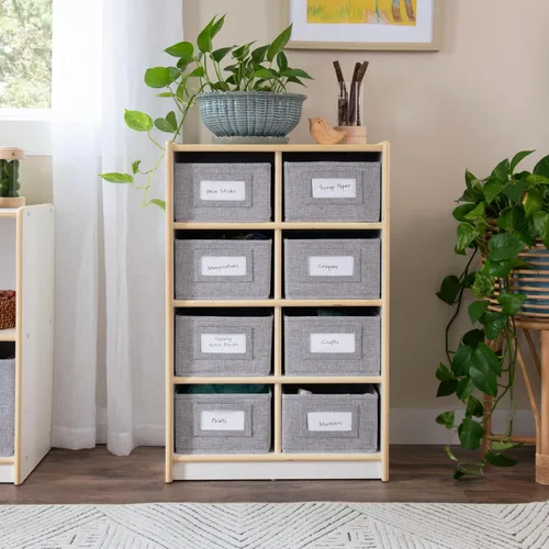 Miniatura 10 de Guidecraft EdQ - Organizador de almacenamiento de juguetes con 8 cubos de tela de 30 pulgadas, natural: estantería de madera para niños