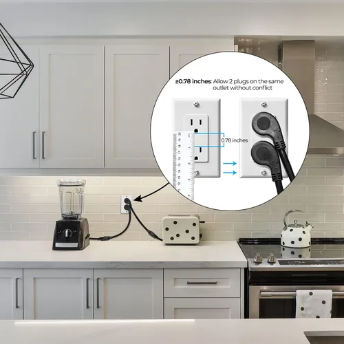 Miniatura 6 de FIRMERST 1875W Cable de extensión de enchufe plano de perfil bajo 1 pie 14AWG 15A Blanco