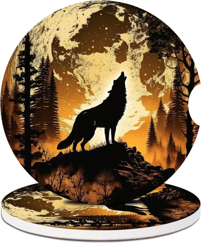 Miniatura 11 de Paquete de 2 posavasos para automóvil, posavasos abstractos de cerámica absorbente de bosque de montaña, posavasos para portavasos de automóvil